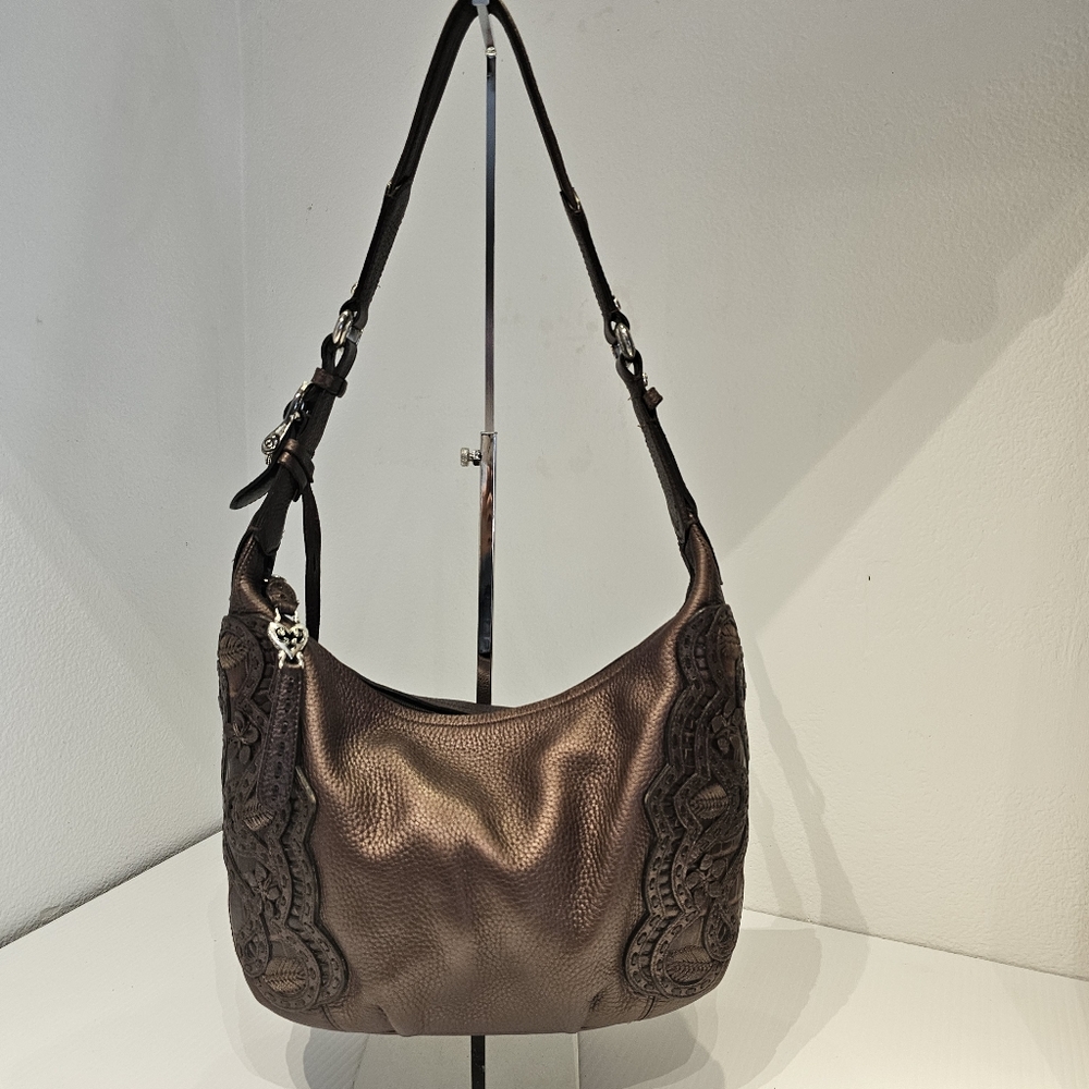 Brighton Nikki Masterpiece Bronze Leather Embellished Leather Hobo Shoulder Bag